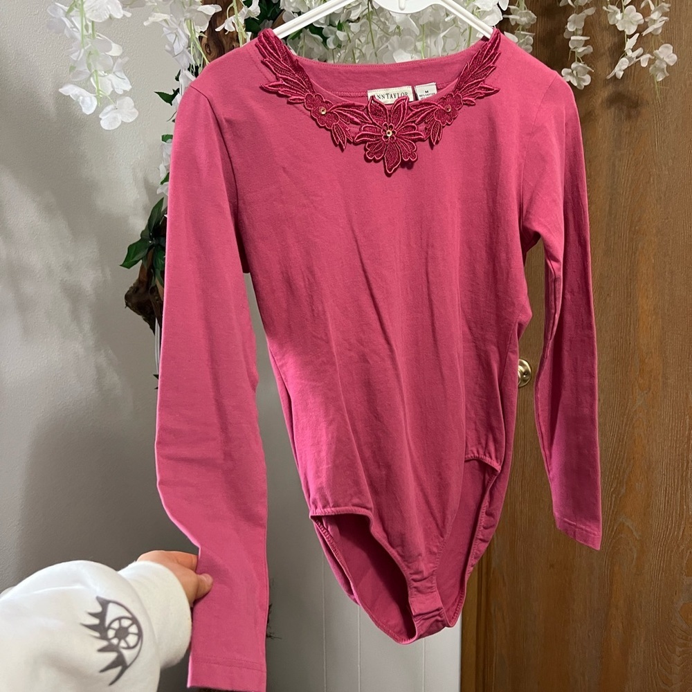 Ann Taylor Pink Long Sleeve Bodysuit